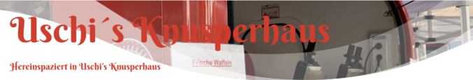 Werbebanner der Website von Uschis Knusperhaus, mit Genitiv-Apostroph